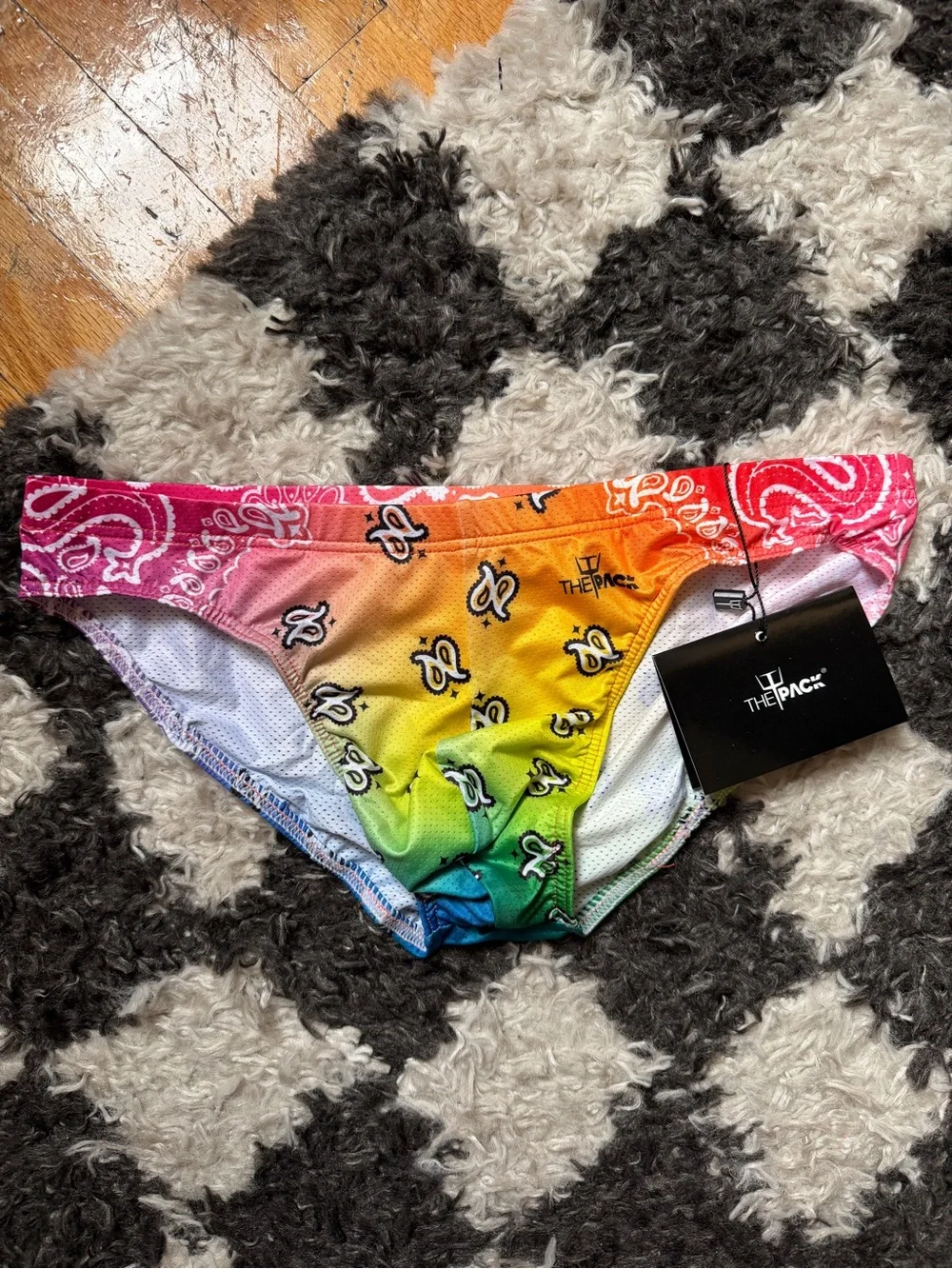NWT Rainbow Bandana Print Swim/Briefs - Pride Festival- Medium and Large